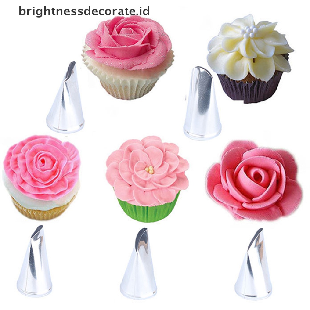 5pcs Ujung Mulut Pipa Icing Desain Kelopak Bunga Rose Bahan Besi