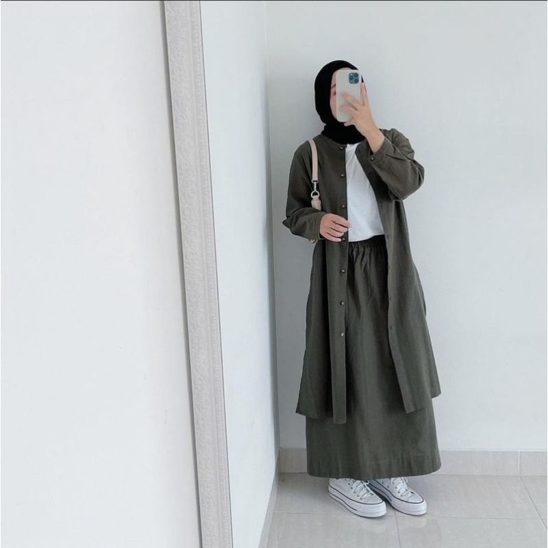 ONE SET TUNIK POLOS SETELAN ROK TUNIK MOSCREPE REVY