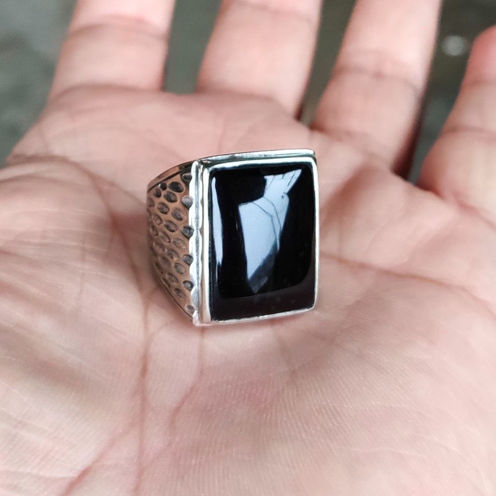 CINCIN NATURAL BATU AKIK KECUBUNG API AKA YAMAN WULUNG SQUARE HITAM MAKIN BERGAYA