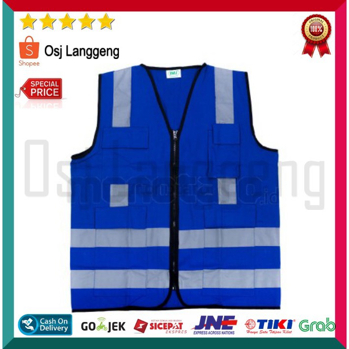 BISA COD | Rompi Safety Vest Bahan American Drill 4 Kantong IMJ Scotlite Silver 3M Original