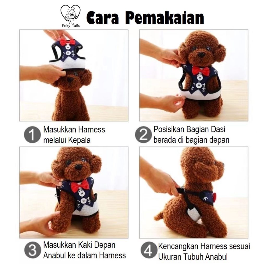 Harness Tali Tuntun Anjing Kucing Model Gentleman Bowtie Rompi Jas Elegan/Pet Harness Elegant Bowtie