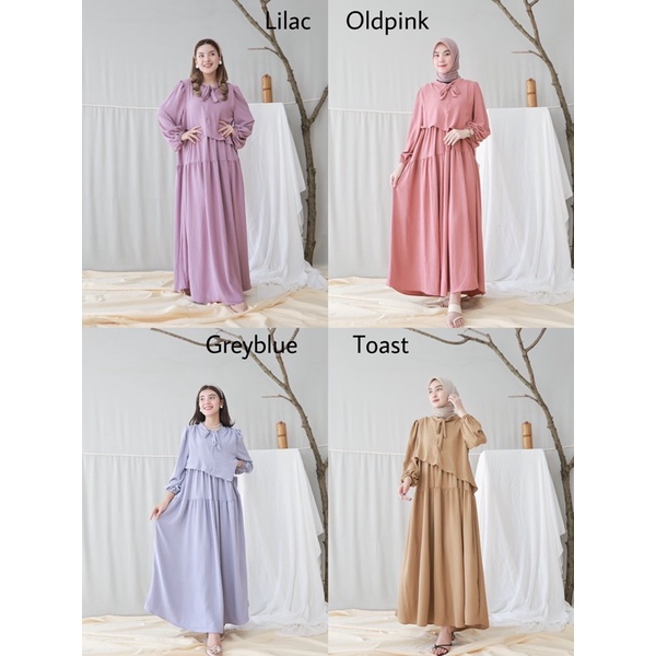 GLENCA MAXI DRESS (Ld 100 Pjg 131) - Gamis Polos Crinkle Aksen Layer