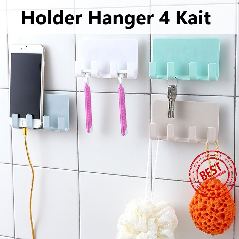 Gantungan Tempel Holder Hanger Phone Barang 4 Hook 734