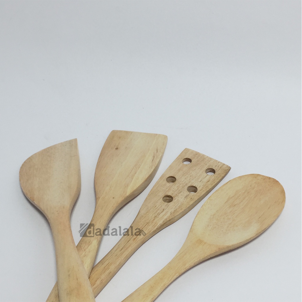 DADALALA Sodet Kayu Mini (1 Set 4 Pcs) Spatula Anti Lengket Bahan Kayu Mahoni Tahan Panas