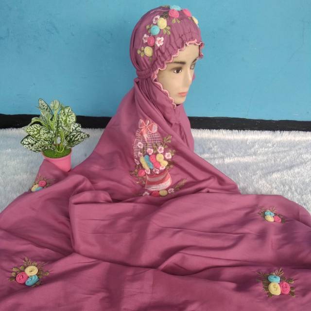 Mukena terusan dewasa katun sutra bordir timbul tile