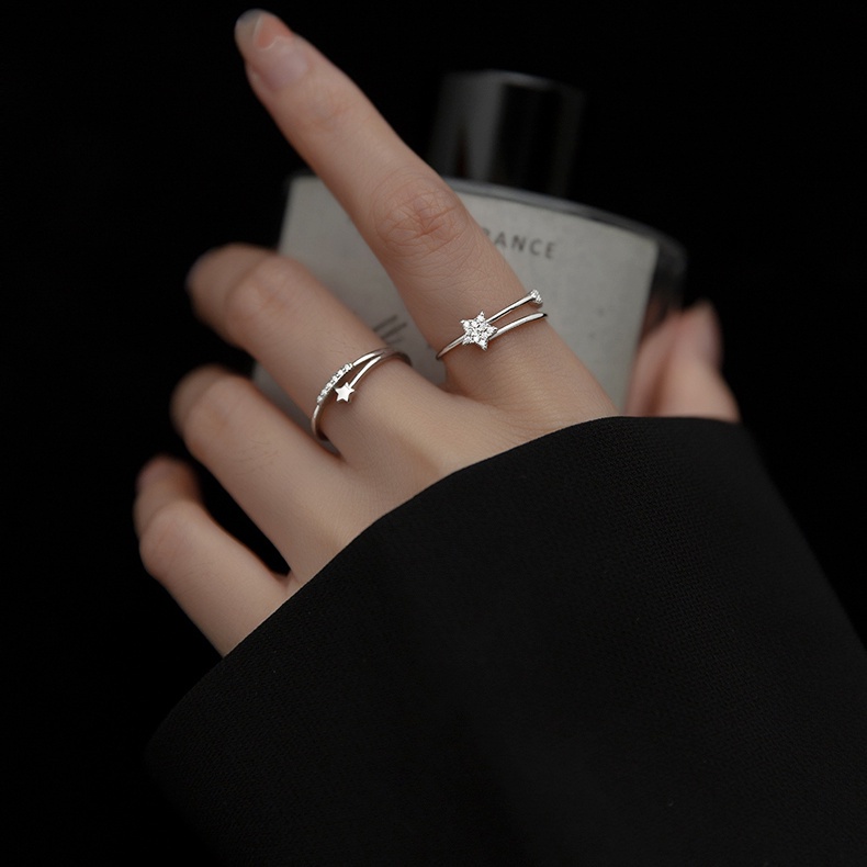 Korean Fashion Small Fresh Star Ring Female Simple Sweet Size Star Full Diamond Ring