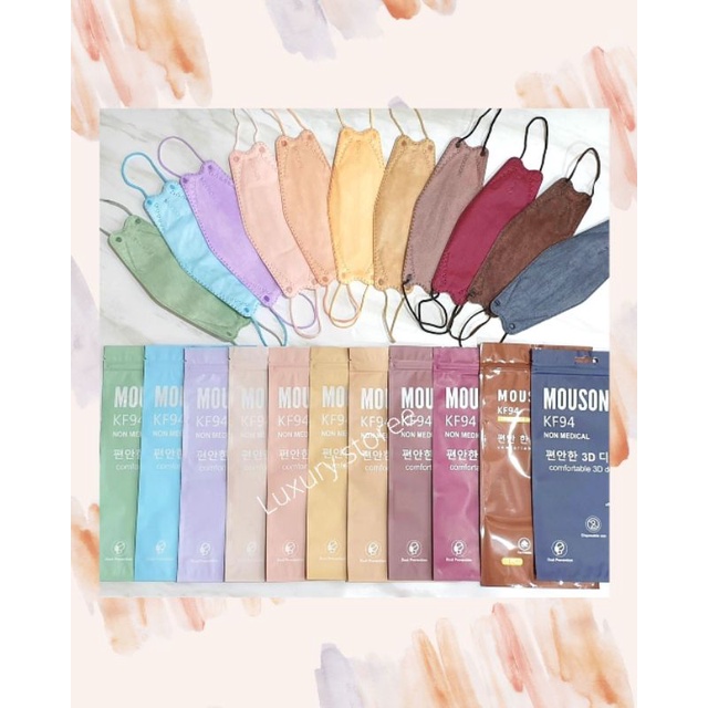 MASKER KF94 EARLOOP MOUSON Pink Nude, Hijau Matcha 10 biji