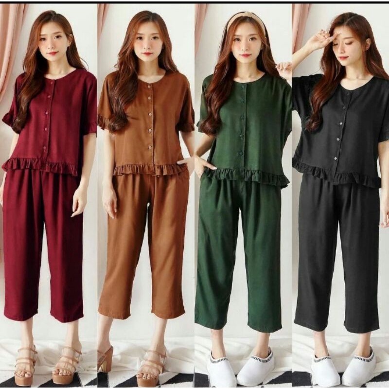 one set rayon polos lengan pendek // one set polos jumbo