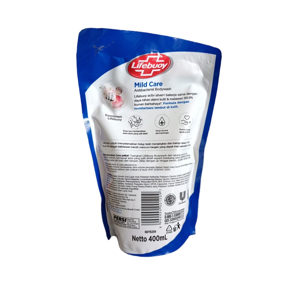 Lifebuoy Mild care Biru Sabun Mandi Refill Cair 400mL 250ml