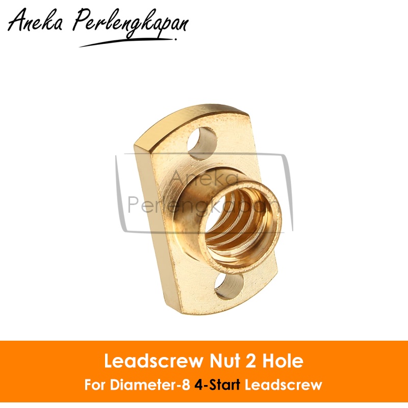 Brass Leadscrew T8 Nut 2-Hole Mount Lead 8 Pitch 2mm Start 4 Dia 8mm