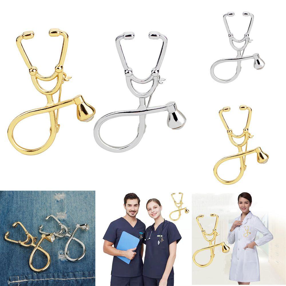 Chookyy Stetoskop Bros Mini Emas Sliver Perhiasan Jaket Dokter Pin