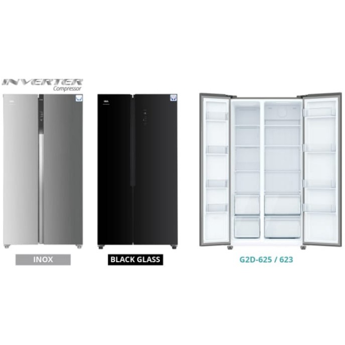 GEA Lemari Es 2 Pintu 625 Liter G2D-625 Inox Black / Black Glass Garansi Resmi