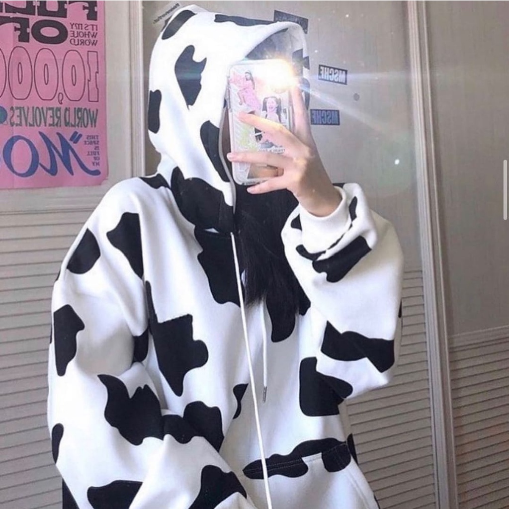 COW PULL PRINT HOODIE SWEATER WANITA OVERSIZE - SWEATER HOODIE WANITA KOREA - SWEATSHIRT OVERSIZE