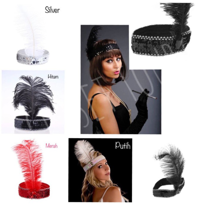FLAPPER HEADPIECE HEADBAND GREAT GATSBY AKSESORIS RAMBUT PESTA 1920 - MERAH