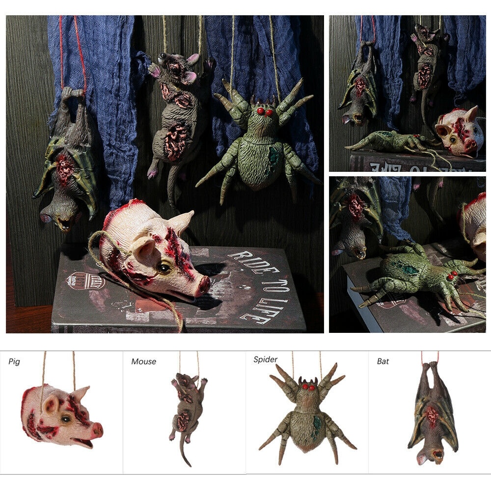 Simulasi Kepala Hewan Tikus Kelelawar Model Gantung Untuk Dekorasi Halloween