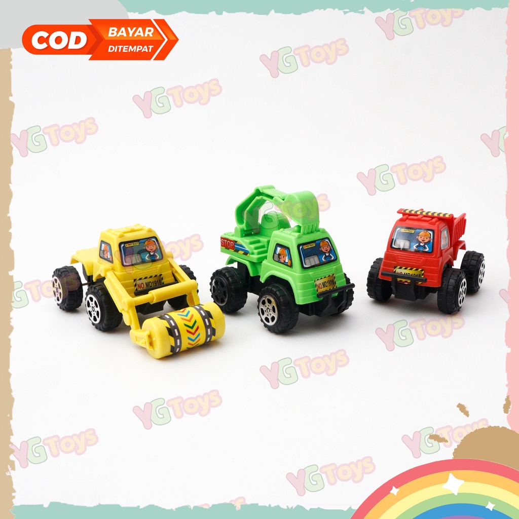 YGtoys Mainan Mobil Mobilan Dorong Anak Laki Laki Konstruksi Truk Beko Excavator Bulldozer Truck Pasir Warna Set isi 3 Pcs