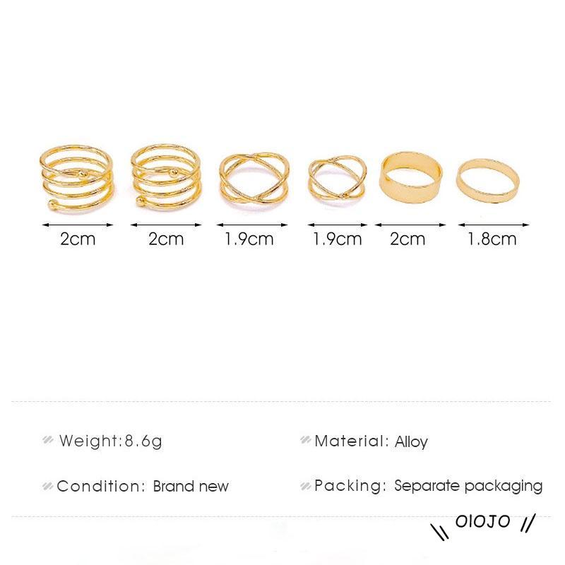 6 Pcs/set In Korea Cincin Gaya Punk Geometris Cincin Indah Pesta Pernikahan Wanita Fashion Perhiasan - COL