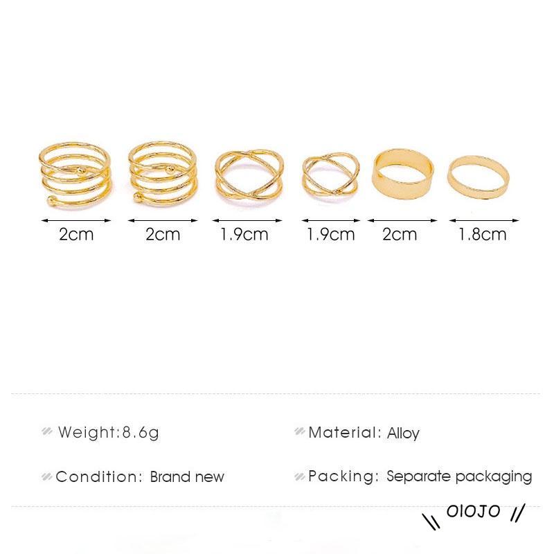 6 Pcs/set In Korea Cincin Gaya Punk Geometris Cincin Indah Pesta Pernikahan Wanita Fashion Perhiasan - COL