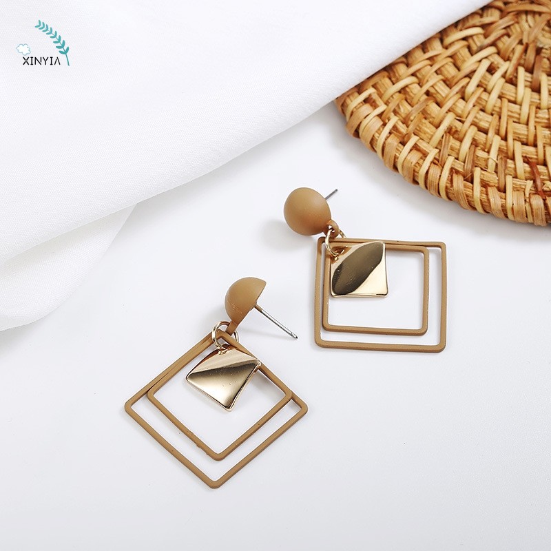 3 Warna Anting Wanita Tusuk Motif Geometri Hias Berlian Imitasi Ala Fashion Earring