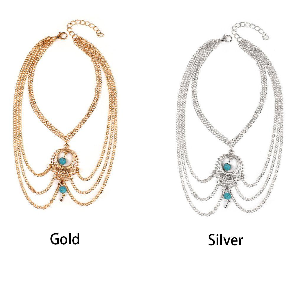 Gelang Kaki Nanas Bohemia Fashion Aksesoris Etnik Drop Rantai Berongga Perhiasan Turquoise Pendant