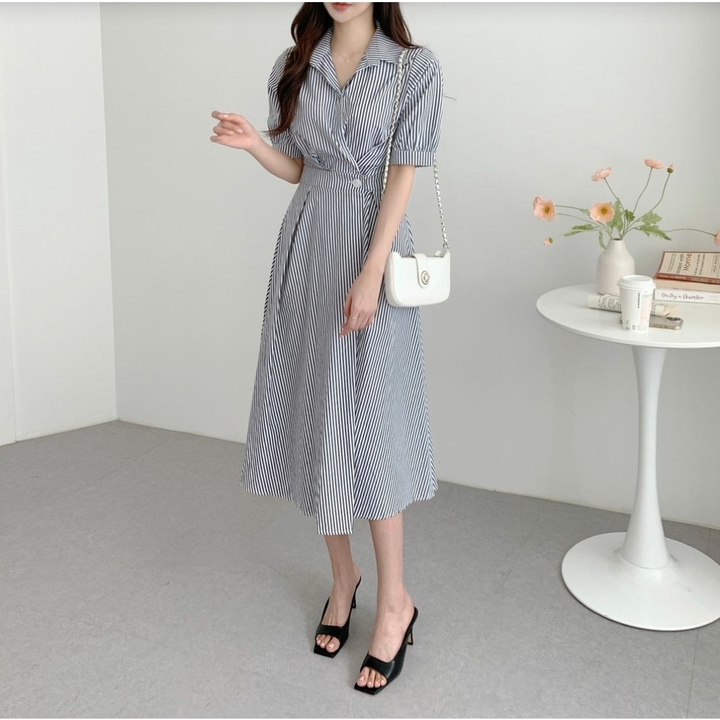 FWG - DRESS GANI STRIPE / DRESS WANITA / BAJU DRES WANITA KOREA / DRESS SALUR / DRES / PAKAIAN WANITA