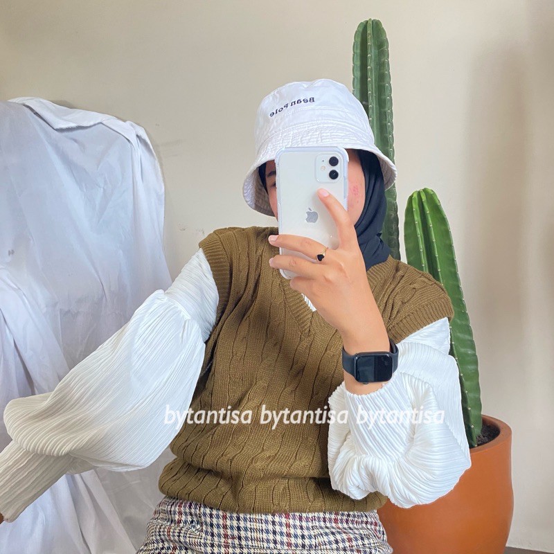 Vest Rajut Delmi | Rompi Rajut V Neck-Bronze Vest