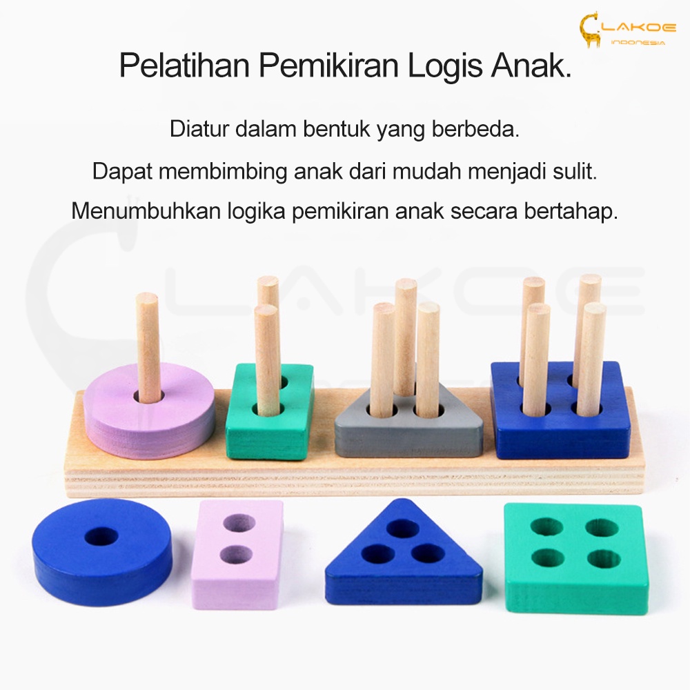 LAKOE Mainan puzzle kayu anak geometric board mainan balita Wooden Toys