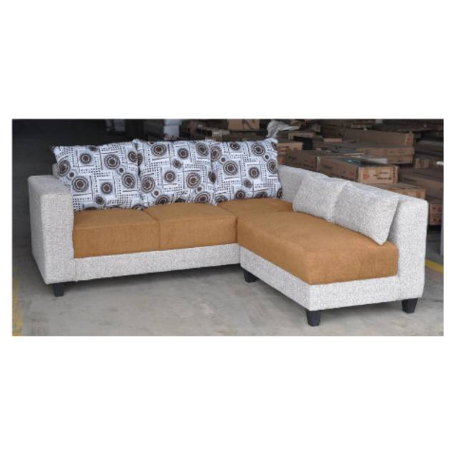 Sofa l putus minimalis / sofa l putus free meja dan bantal coklat muda