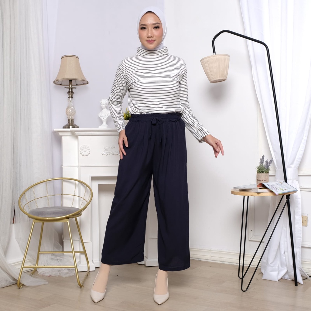 Celana Kulot Rayon Wanita Loose Cullote Pants Homewear fit to XL