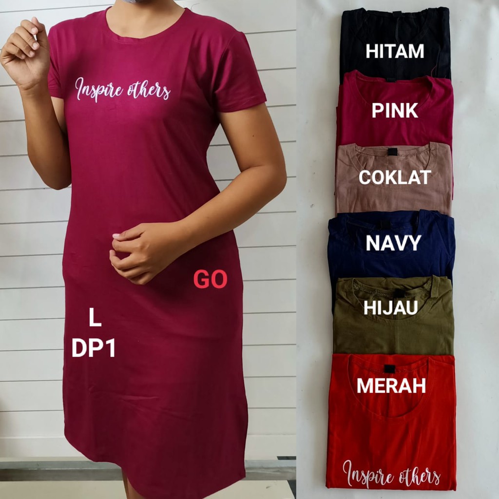 gof DP LMN DRESS/DASTER Wanita Casual Motif Polos Pakaian Perempuan Lengan Pendek