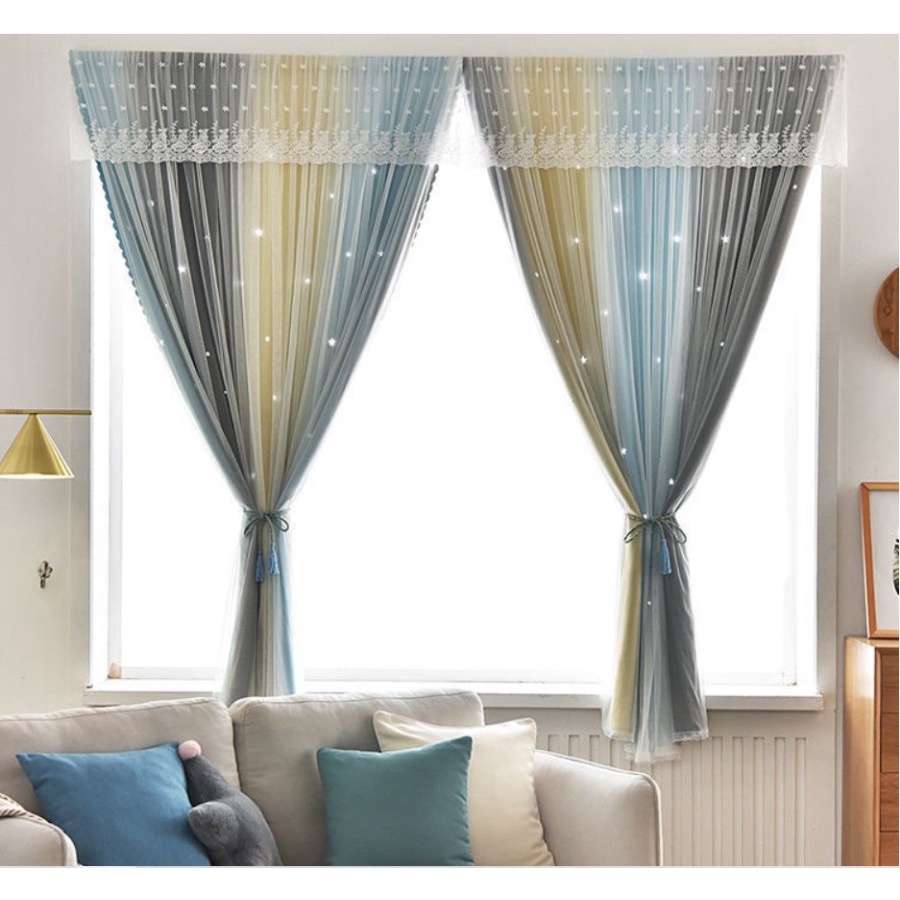 Blackout Velcro Curtain / Tirai Gorden Pintu Jendela Tanpa Bor / Bahan Tebal