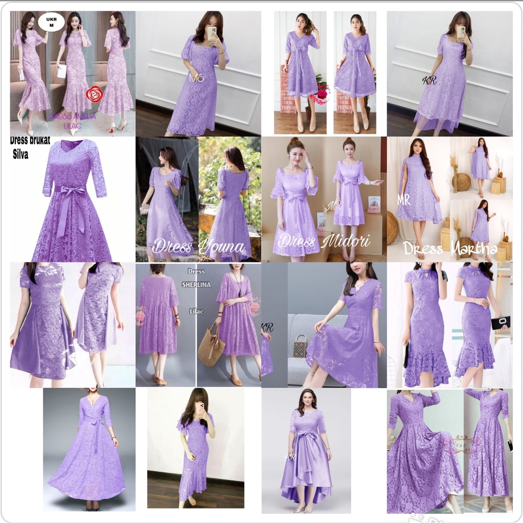 Dress party brukat ungu / Dress Lilac wanita / Dress natal terlaris / Aneka dress brokat warna laven