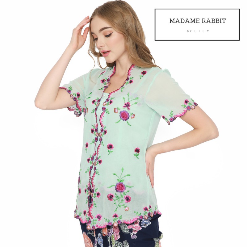 MADAME RABBIT - Embroidery Handmade Kebaya Anemone Turqouise Premium Quality-1