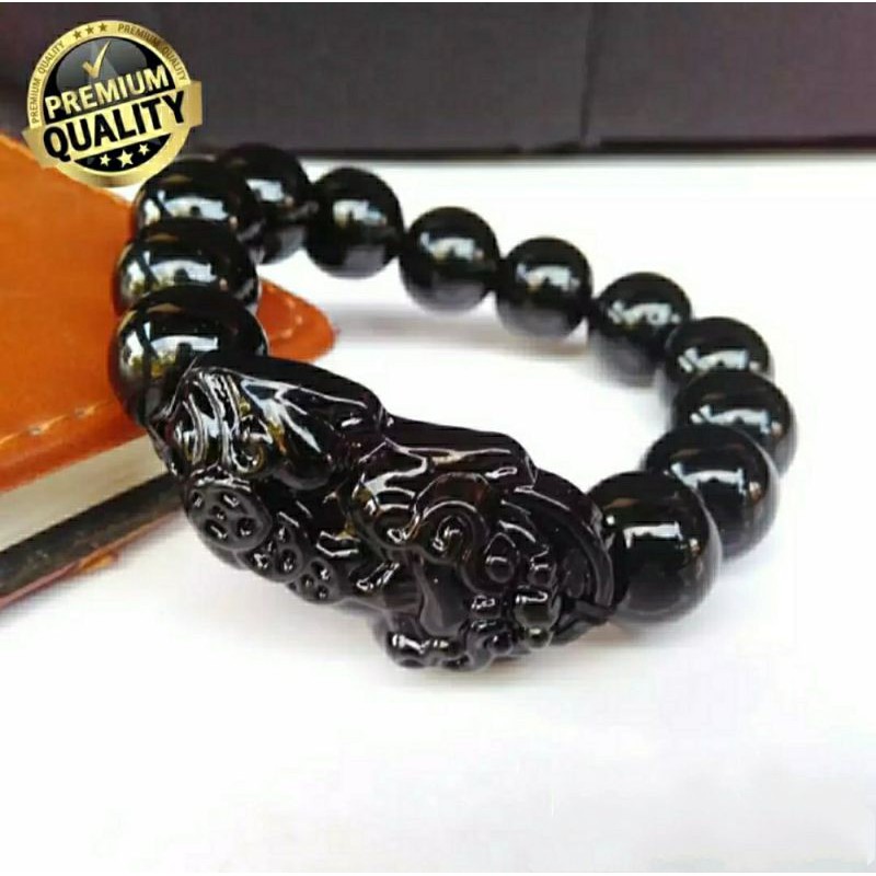 GELANG BATU GIOK PIXIU HITAM KUALITAS PREMIUM ORIGINAL