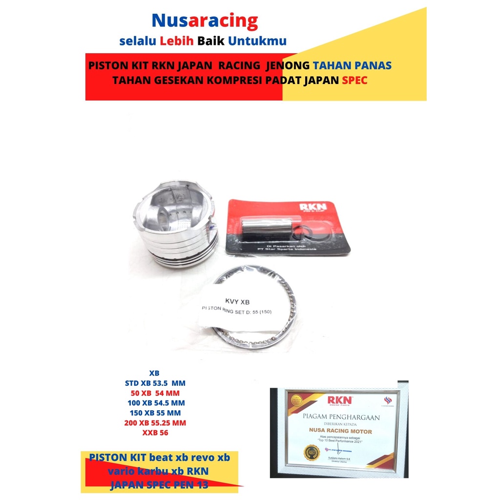 PISTON KIT BEAT SCOOPY VARIO SCOOPY blade Revo 100 Supra Kharisma bore up 130 cc-150 cc XB Jenong Blade 53.5 54 54.5 55 56 RKN JAPAN RACING MANTAP BUAT KOMPRESSI-55