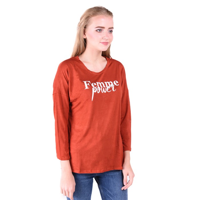 New Lemone - Baju Atasan Kaos Wanita Premium 128SS601344 Merah Bata murah