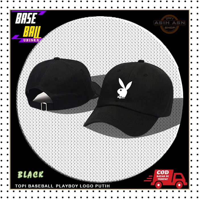Topi Pria / Topi Baseball / Aksesoris Fashion Cowok Cewek / Topi Distro Pria PlayBooy Hitam Logo Put