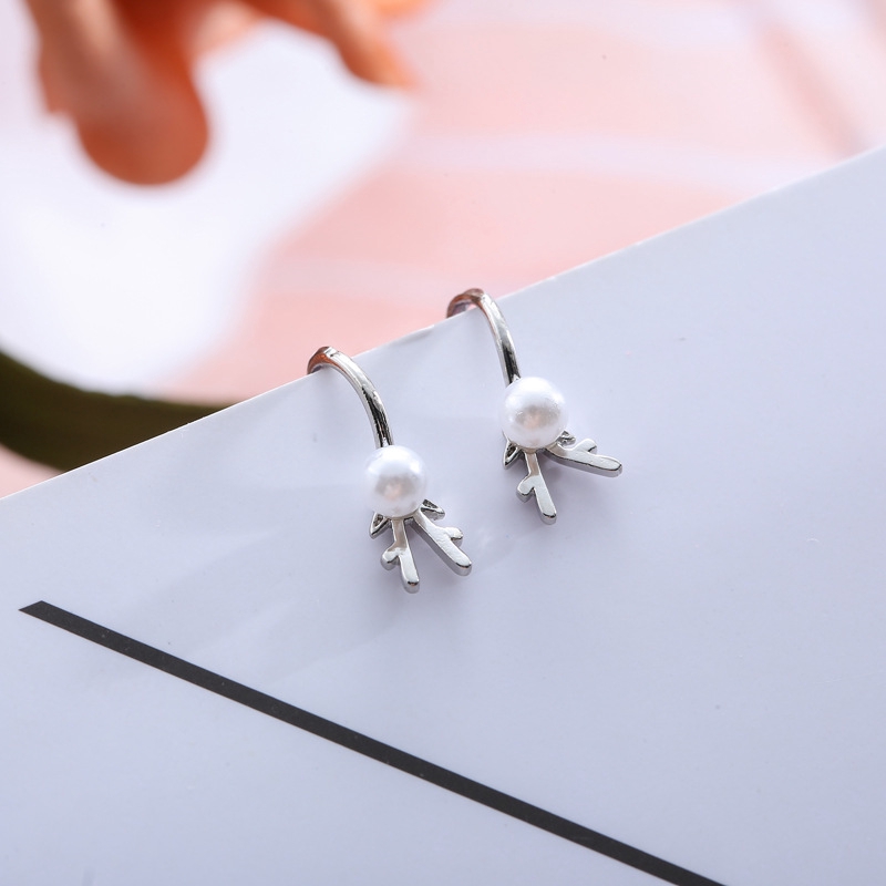 Korean Simple Antlers Pearl Ear Clips Without Pierced Female Sweet Sen Bone Clips Clip Earrings