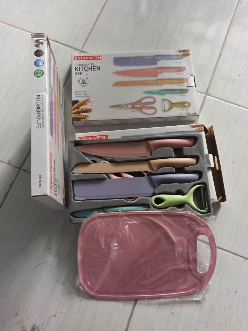 Pisau Set 6in1 Evcrierh Stainless Dilapis Anti Lengket Peralatan Masak Pisau Slot