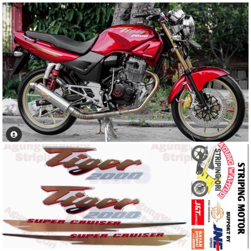 STRIPING MOTOR HONDA TIGER 2000 MERAH GOLD BAHAN TRANSPARAN TILAS TILAM LAWAS LAMA SUPER CRUISER 199