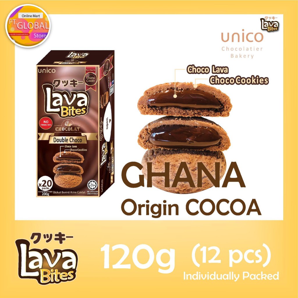 

Unico Lava Bites UNICO Lava Bites 120 g gr Strawberry Hazelnut Milk Choco Musang King Durian Double Choco Cookies x12 packs pack Import Cemilan Cokelat