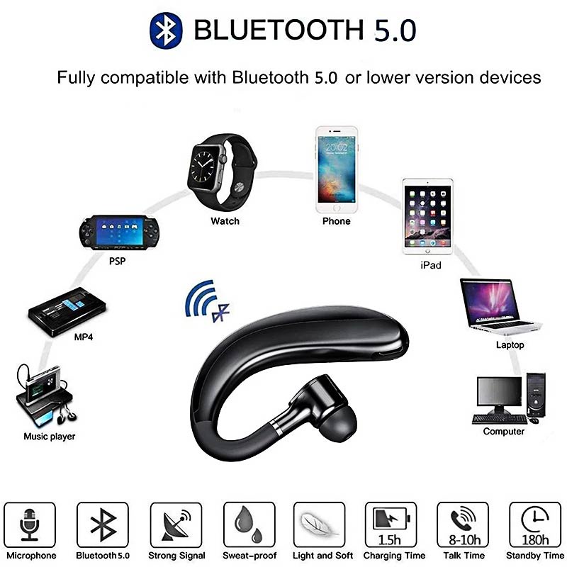 (COD) S109 Headset Bluetooth Single Earphone Original 180 ° Rotasi with Mic Bisnis Headphone Tahan Air Sport Henset Handset Heandset Hedset Hetset