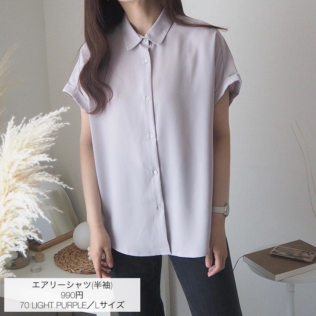 GU Uniqlo Airy Blouse - Shortsleeve Blouse Wanita Casual Original-Light Purple