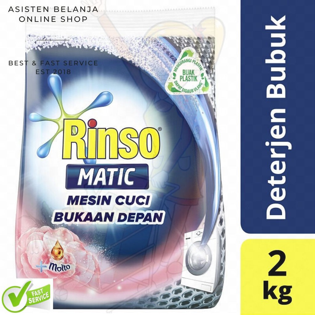 RINSO MATIC Bubuk Front Load Refill 1.8 Kg Detergen Khusus Untuk Mesin Cuci Buka Bukaan Depan 1,8 1.8kg 1800g 1800gr