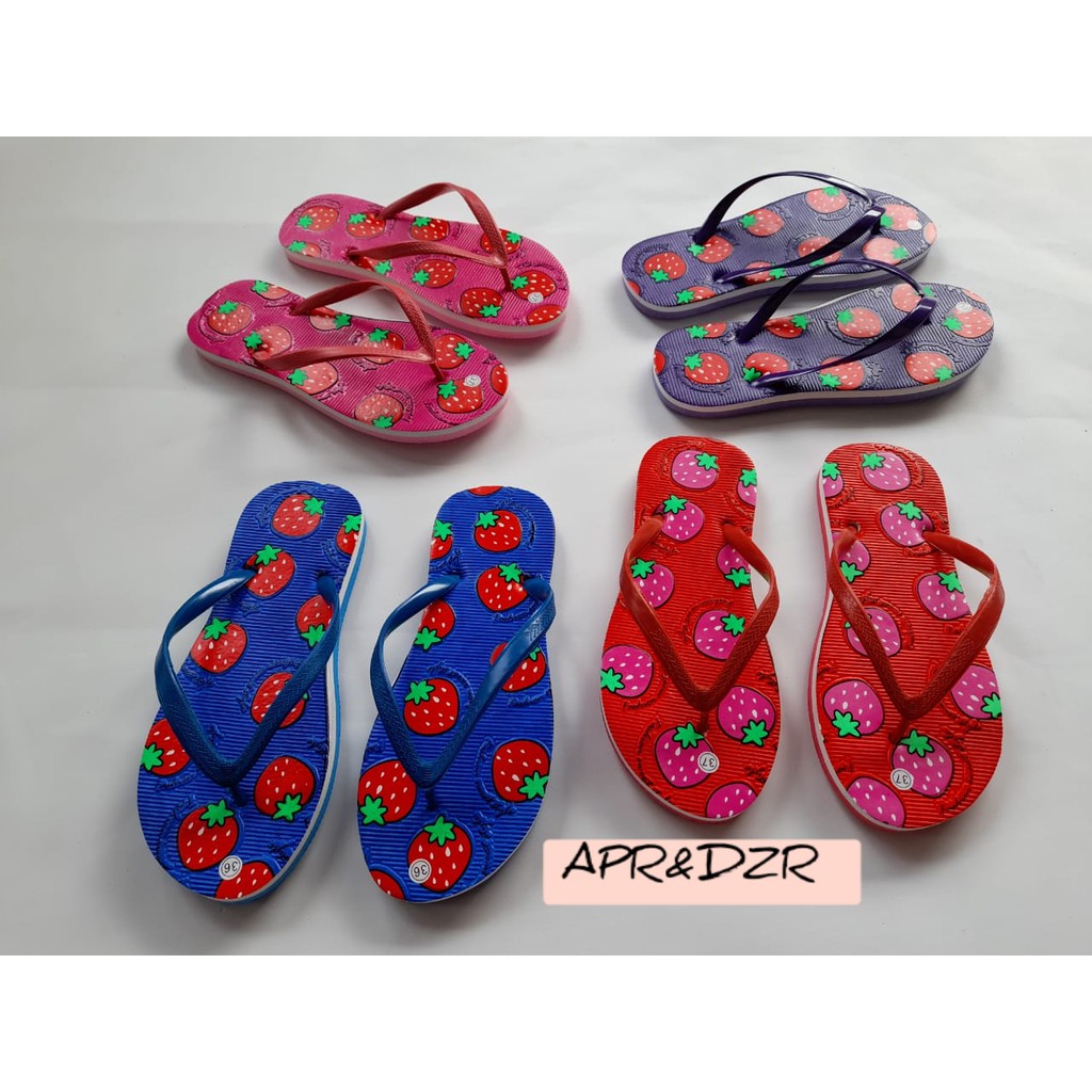 SANDAL JEPIT WANITA HARIAN MOTIF BUAH / SANDAL JEPIT MOTIF STROWBERRY