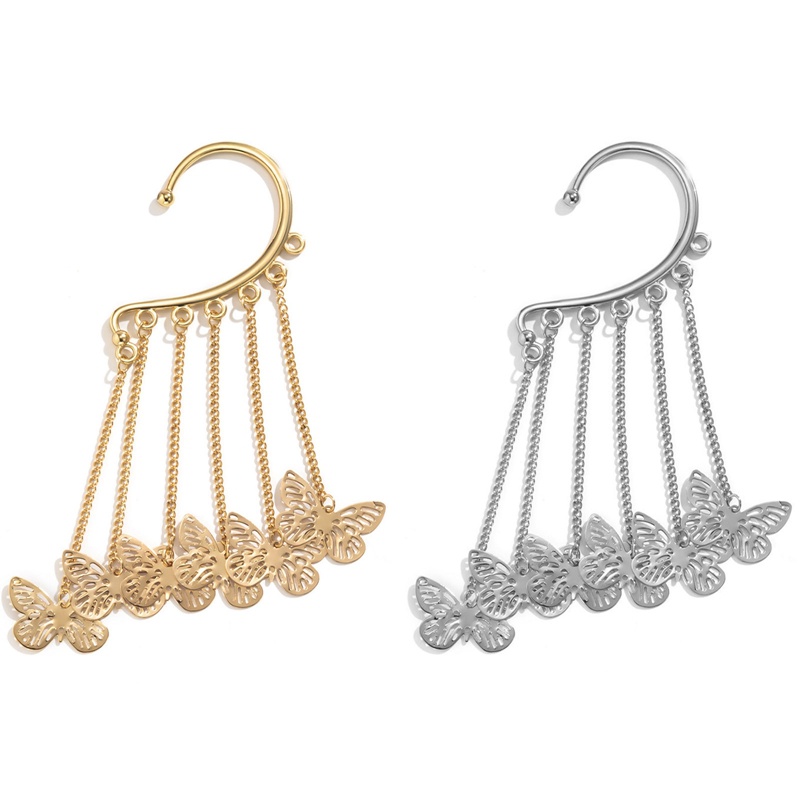 1 Pc Anting Ear Cuff Drop Model Butterfly Rumbai Warna Emas Untuk Wanita