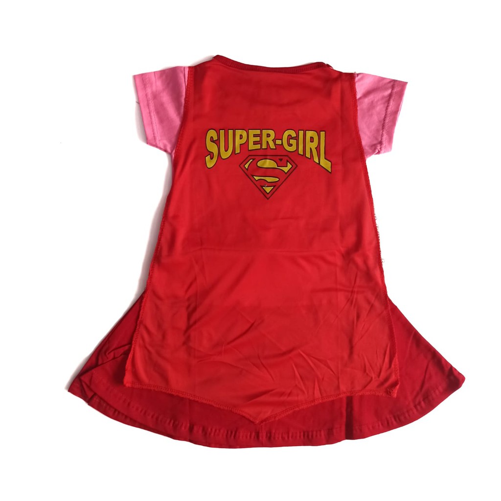 Kostum Anak Perempuan Pink Merah Dress Karakter Superhero Cosplay Karnaval