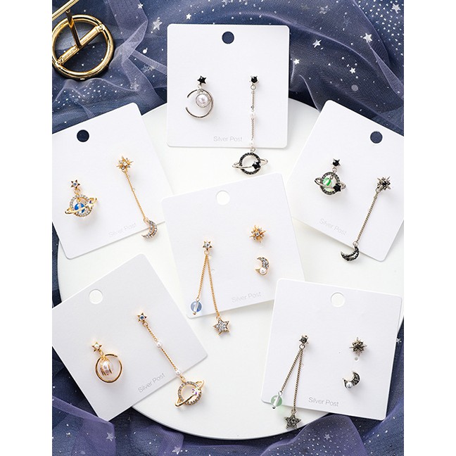 LRC Anting Tusuk Fashion Gold Bottom (star And Moon) 925 Silver Studded Diamond Star Moon Planet Asy