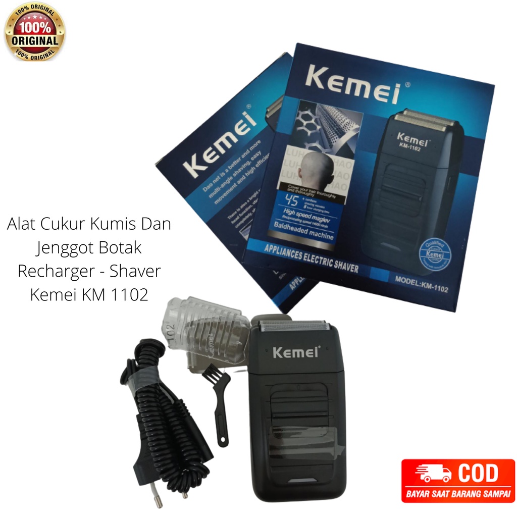 Alat Cukur Kumis Dan Jenggot Botak Recharger Shaver Kemei KM-1102