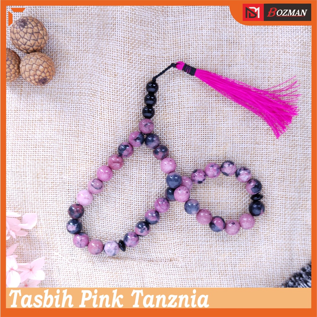 Tasbih Batu Pink Rubi Tanzania Dim 10MM 33 Butir Toq Quality Premium Aksesories Keagamaan Ibadah Fashion Muslimah Dzikir